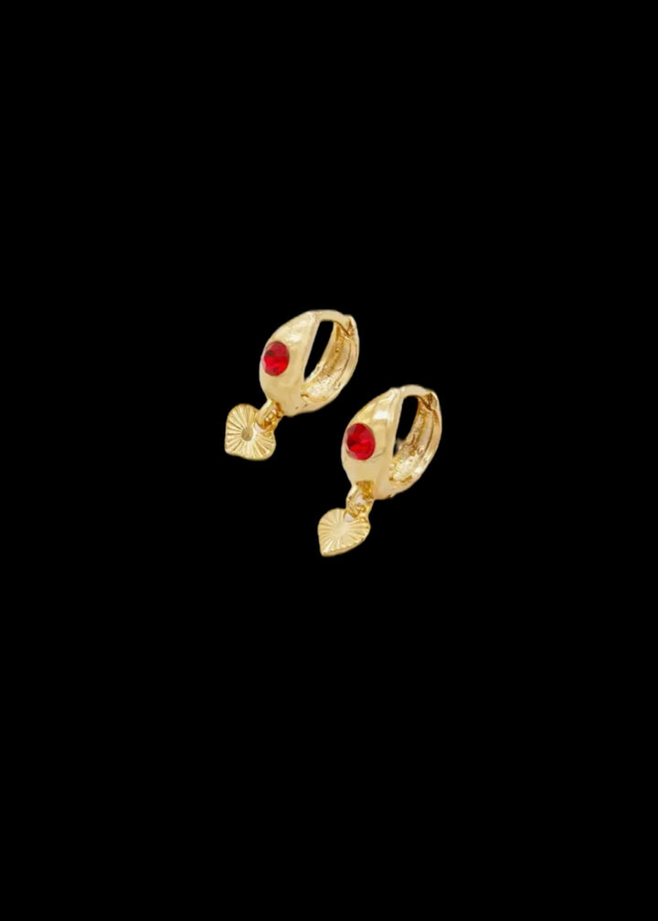 Creative Hoop Earrings Copper 18K Gold Plated Jewelry With Red Heart Shaped Rhinestones Inlaid Elegant Punk Style