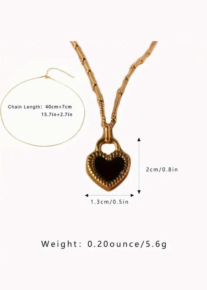 Love Elements Simple Double Side Chain Black Heart Necklace