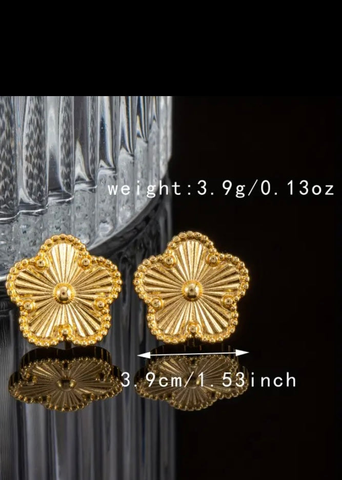 1 Pair Of Earrings + 1 Necklace + 1 Bracelet Chic Jewelry Set 18k Gold Plated Made Of Stainless Steel Trendy Flower Design