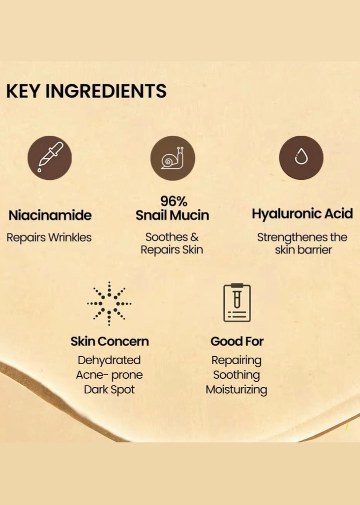 Snail Mucin 96% Power Repairing Essence 3.38 fl.oz 100ml, Hydrating Serum for Face with Snail Secretion Filtrate for Dull Skin & Fine Lines, Korean Skin Care