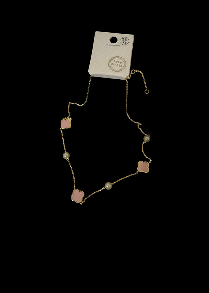 Three Clover and Beads Gold Dipped Necklace