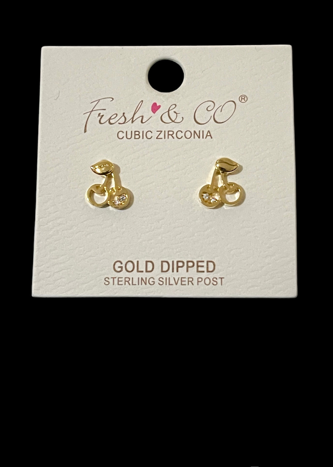 Cherry CZ Pave Gold Dipped Stud Earrings