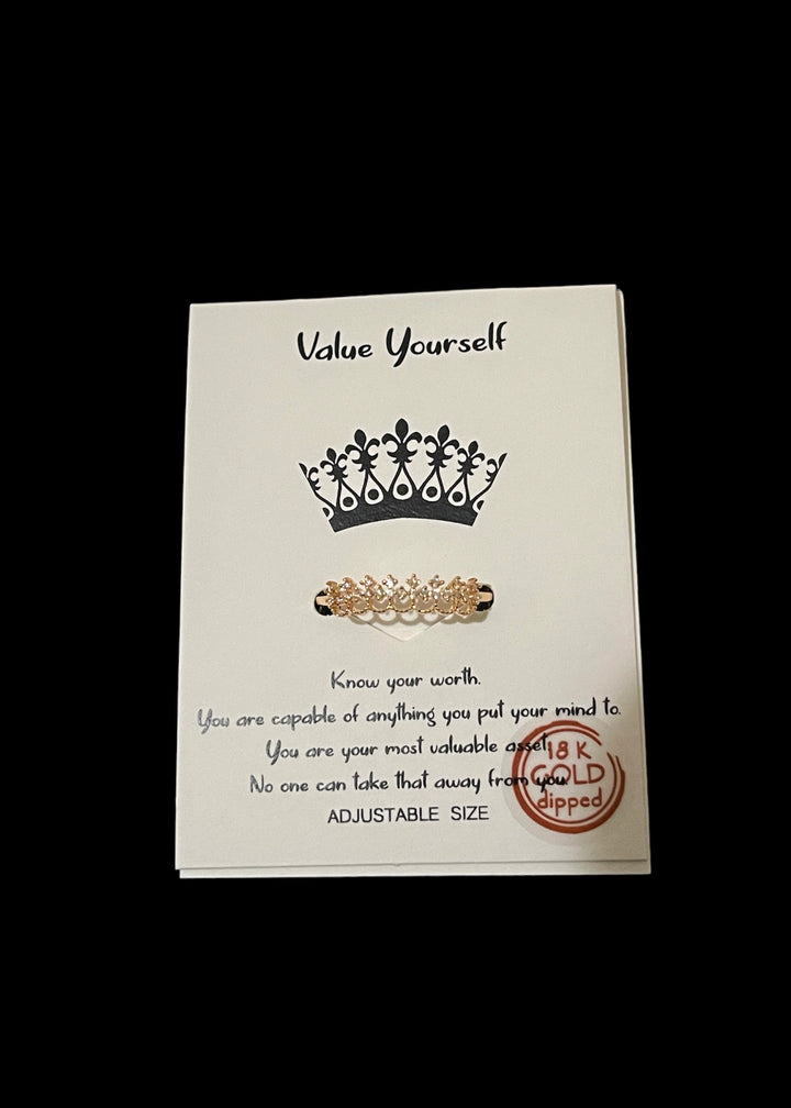 Value Yourself Crown Adjustable Ring
