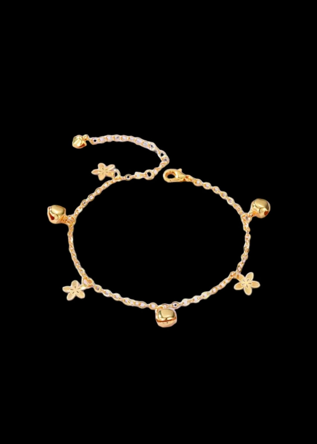 Plum Flower Bell Shape Pendant Thin Chain Anklet 18K Gold Plated Copper Ankle Bracelet